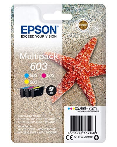 Epson Multipack 603 Etoile de Mer, Cartouches d'encre d'origine, 3 couleurs : Cyan, Magenta, Jaune, XP-2100 XP-2150 XP-3100 XP-3150 XP-4100 XP-4150 WF-2810DWF WF-2820 WF-2830DWF WF-2840 WF-2850DWF
