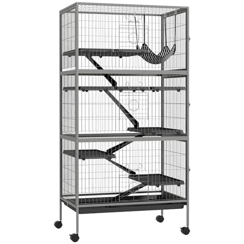 Pawhut Cage pour rongeurs Multifonction 4 Plateformes 3 rampes 4 Portes dim. 80L x 52l x 159H cm Acier Gris argenté Noir