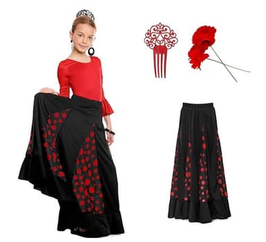 ZZ DISFRAZZES Déguisement sévillane pour enfant, flamenco avec accessoires - Robe sévillane, fête d'avril, carnaval et fêtes à thème (taille 10 ans)