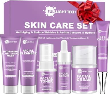 Cadeaux pour Femme,Skincare Anti-âge pour Lisser les Rides et nourrit la peau,Coffret Cadeau Femme Nettoyant,Toner,Rétinol Serum,Crème de yeux,Crème Visage avec Rétinol,Acide Hyaluronique (6 PCS SET)