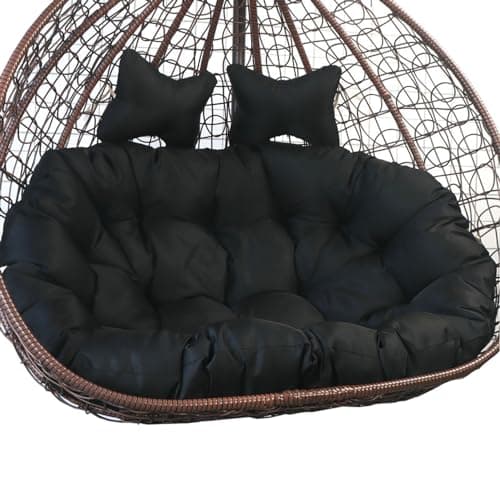Generic Fauteuil œuf suspendu double extérieur 2 places avec coussin noir, 150 cm x 110 cm, polyester, peluche, résistant au soleil et imperméable