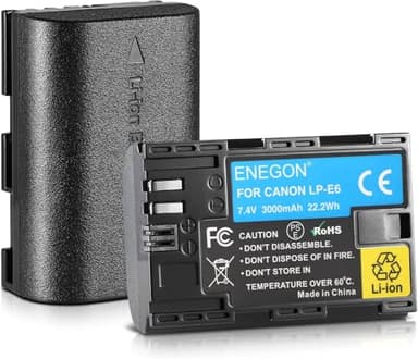 ENEGON 2X LP-E6 LP-E6N Batterie 3000mAh Li-ION Compatible avec Les appareils Photo numériques EOS 5D Mark II, DS Mark III, 5D Mark IV, 5DS, 5DS R, 6D, 7D, 7D Mark II, 7D Mark III, 80D, 70D, 60D