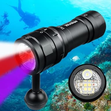 Wurkkos DL07 Lampe de Plongée, 3000 Lumens Rechargeable, Torche de Plongée IPX8 Étanche avec Faisceau Concentré, Lumière Large, UV, Lumière Rouge, Lampe Vidéo Sous-Marine avec Joint à Boule