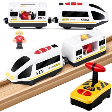 Starvortex Locomotive Electrique Train en Bois, Train Electrique Enfant à Piles pour Rails en Bois, Compatible avec Les Chemins de Fer en Bois Thomas, Brio, Jeux Educatif 3 4 5 6+ Ans