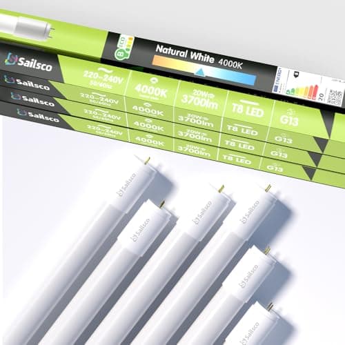 sailsco Light Tube LED T8, 120cm, 15W 2800LM, Neutral White 4000K, Démarrage inclus, Non-Dimmable, Lot de 6 [Classe d'Efficacité Energétique B]