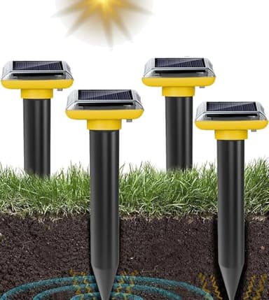 Lot de 4 répulsifs solaires Anti-Taupes - Répulsif Contre Les Taupes - Répulsif Contre Les campagnols - Répulsif à ultrasons pour Taupes
