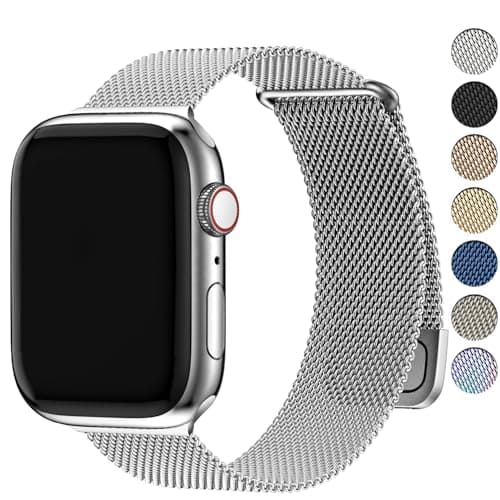 Fullmosa Compatible avec Bracelet Apple Watch 42(Series 10) 41mm 40mm 38mm pour Femmes Hommes, Boucle Milanaise en acier inoxydable pour iWatch Series 10 9 8 7 6 5 4 3 2 1 SE, 42/41/40/38mm Argent