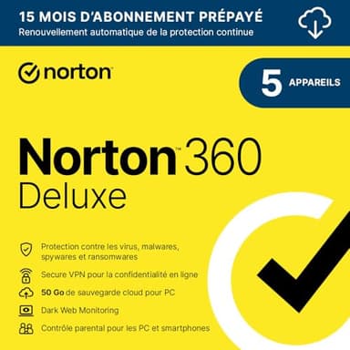 Norton 360 Deluxe 2025 | 5 appareils | 15 Mois | Téléchargement