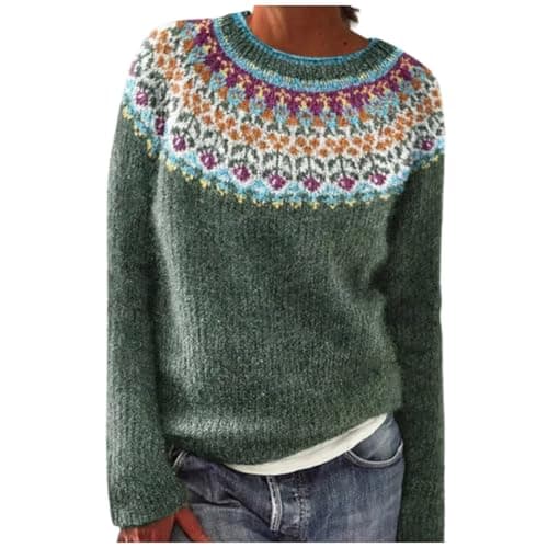Pull Islandais Femme, Pull Femme Grande Taille Objet a Moins De 10 Euro, Pul De Noel Drole Femme Couleur Unie Sweat-Shirt Femme Tricot Sport Tablier Noel Femme， Pull Femme Chic Et Elegant, 2025