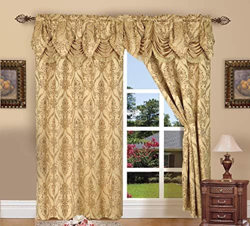 Elegant Comfort Penelopie Lot de 2 Rideaux Aspect Jacquard, 137 x 213 cm, cantonnière, doré