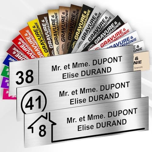 Plaque Boite Aux Lettres Adhésive PVC Avec Numéro – Plaque Gravée À Personnaliser 10 x 2,5 cm – 20 Couleurs Disponibles (Gris Alu Métallisé)