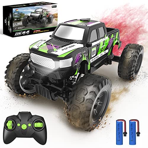 DEERC DE44 Voiture télécommandée 1:16 avec pulvérisation de brouillard, voiture RC tout-terrain à deux moteurs 4 roues motrices avec lumières LED, Rock Crawler 70+ Min, à partir de 6 ans