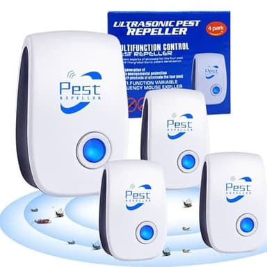 Répulsif Ultrason Anti-Rongeurs Insectes, 4 Pack Ultrason Anti Moustique Ultrason Souris et Rats, Intérieur Répulsif Électronique Insectes pour Souris, Rats Fourmis Araignées Moustiques