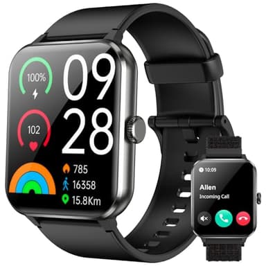 IOWODO Montre Connectée Femme Homme,Smartwatch, 100+ Modes Sports, Appel Bluetooth, Écran 1.85", Cardiofréquence/Oxymètre/Analyse Sommeil, Montre Connectée pour Android/iOS (Noire)