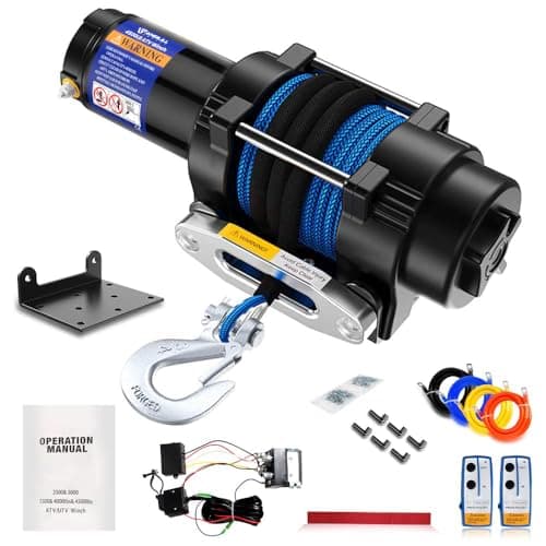Anbull Treuil électrique 12V 4 500 LBS / 2045 Kg, Corde Synthétique 5.5mm*15m, IP67 étanche, Corde en Nylon, Télécommande Sans Fil 20m