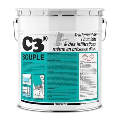 Enduit d'étanchéité souple pour piscine, bassin, cuve, citerne - Enduit de cuvelage flexible sous-sol, cave C3 SOUPLE - PROCOM 35 Kg