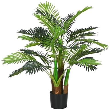 Outsunny Palmier Artificiel H.1 m Arbre Artificiel Tronc Branches Lichen Feuilles Grand réalisme Pot Inclus