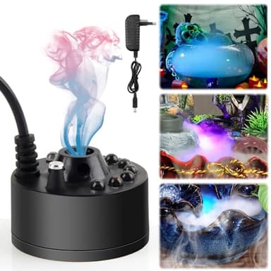 Darryy Mist Maker, Nébuliseur à Ultrasons avec LED, Brumisateur d'eau de Fontaine 350 ML/H, Dispositif de Brouillard (avec prise UE), Brumisateur Halloween