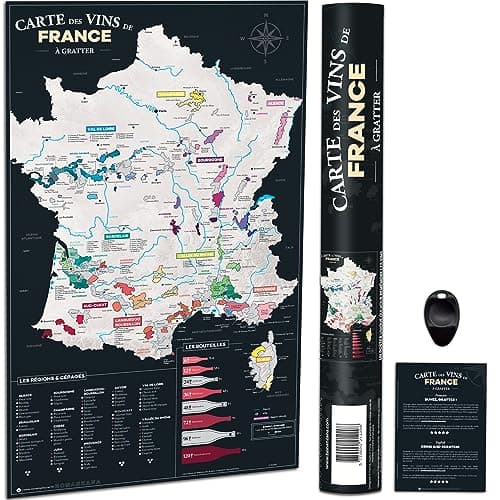 Bonanzana - Carte des Vins de France à Gratter - 70 x 42 cm - Poster Carte à Gratter - Avec 200 Vignobles, 82 Cépages & 8 Bouteilles - Idée Cadeau Vins Noel Anniversaire - SMFRV