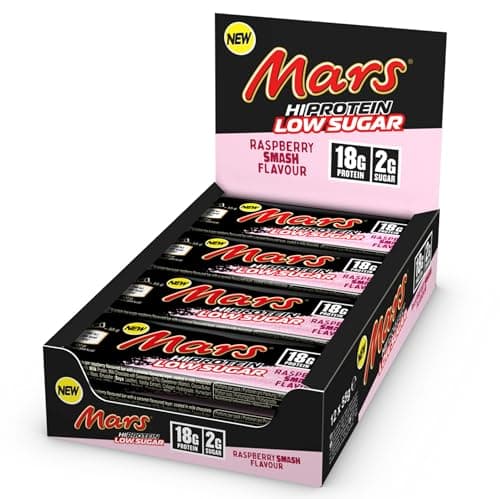 Mars Hi Protein Low Sugar (12x55g) High Protein Energy Snack with Milk Chocolate and Raspberry, 18g Protein for 2g Sugar
