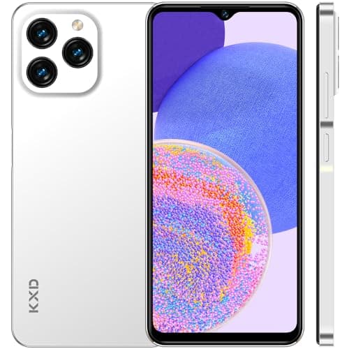 KXD A07 Téléphone Portable,4G Android 12,Écran 6.52" HD+,4Go+64Go/TF-256Go 4500mAh Batterie,13MP+8MP Caméra Smartphone 4G Pas Cher,Octa Core,Dual SIM,Face ID/Double SIM/WiFi/GPS Blanc