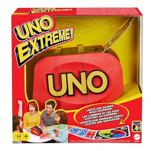 Mattel Games UNO Extreme, Jeux De Cartes Familial pour Enfants Et Adultes, Jeu De Cartes UNO avec Lanceur De Cartes, 2 À 10 Joueurs, Jouet pour Enfant de 7 Ans et Plus, GXY75