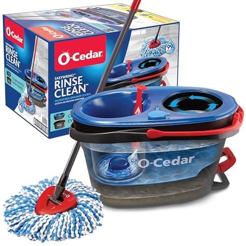 O-Cedar - EasyWring RinseClean Spin Mop & Bucket- Système de Nettoyage pour sols en Microfibre - Gris.