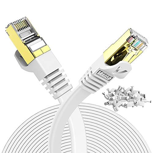 Veetop Cable Ethernet 5m, Rj 45 Cat 7 Plat haute vitesse avec connecteur réseau RJ45 plaqué or, Cable rj45 cat 7 blindé Cable internet Haut Débit 10 Gb/s - 750 MHz