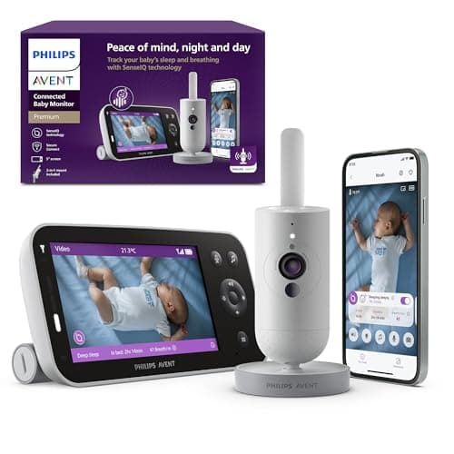 Philips Avent Babyphone vidéo connecté HD, Moniteur Avent Le Plus avancé à ce Jour, Suivi IA du Sommeil et de la Respiration, Application, Affichage Jour et Nuit Ultra-Clair, SCD973/26
