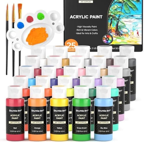 Shuttle Art Peinture Acrylique, Lot de 25 Couleurs de Peintures Acryliques en Bouteille (60ml),Riche Pigmentée et Imperméable,Parfait pour Artistes,Débutants et Enfants sur Toile,Tissu,Pierre