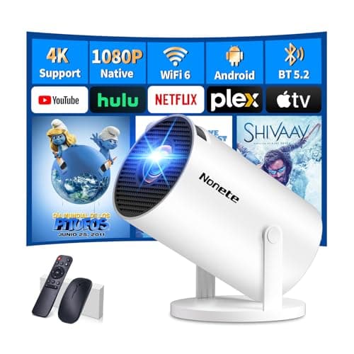 Vidéoprojecteur 1080P FHD Mini Projecteur Video 4K avec WiFi 6 BT5.2 Android TV, Portable Projecteur Supporté pour Trapèze Correction 180° Rotation HDMI/USB/PS5, App intégrée avec HDMI et Souris, Blan