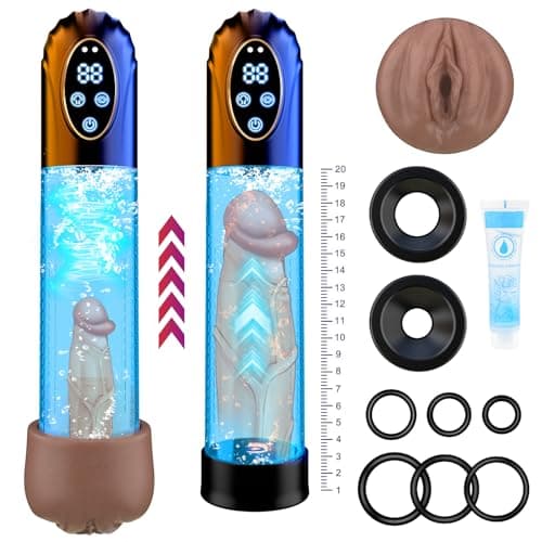 Pompe à Pénis Sextoyse Homme Sex-Masturbateurs masculins avec 6 D'aspiration& 6 Anneaux de pénis,Pompe à Pénis Vibromasseurs avec Vaginette Silicone & Affichage LED,Sex Toys Femme Menottes Sex Adulte