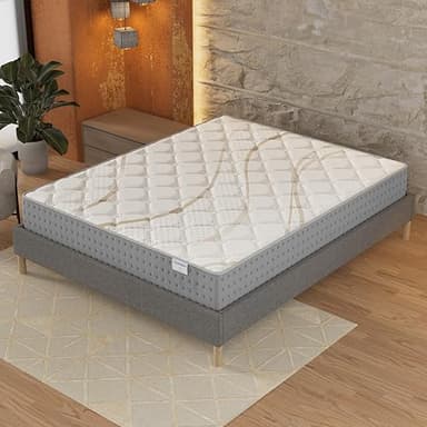 November- Ensemble Matelas + sommier (120 x 190cm)- Matelas Essem Ressorts ensachés & Mousse Haute Densité d’épaisseur 25cm + Sommier Bois Stable & Robuste revêtement Tissu Gris