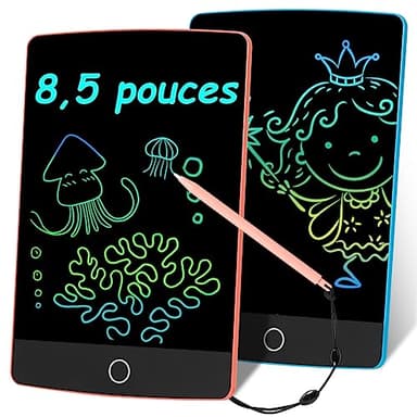 Topfree Tablette Dessin, 8,5 Pouces Tablette d'écriture LCD Colorée, Ardoise Magique, Lot de 2 Enfant 2 3 4 5 6 7 ans Filles et Garçons Cadeau D'anniversaire pour Les Enfants
