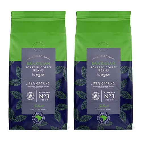 by Amazon Select Café en grains du Brésil, Torréfaction Moyenne, 1 kg (2 lot de 500g) - Certifié Rainforest Alliance