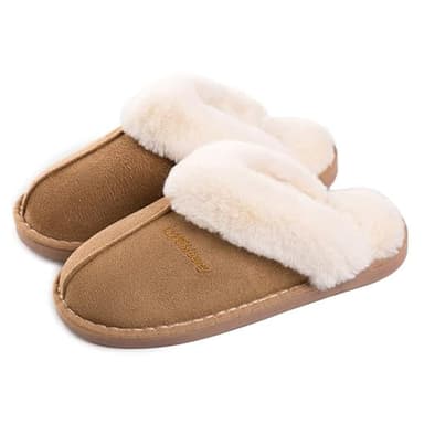 Misolin Chaussons Maison Mémoire Mousse Bois Plancher Faux Daim à Fourrure Mules Automne Hiver Hommes Femmes Intérieur/extérieur,Marron Clair L(290)=40.5/42 EU