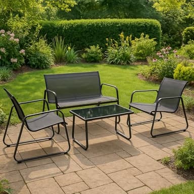 IMS Garden Salon de Jardin 4 Places en textilène et Acier - Gris et Noir-Annecy