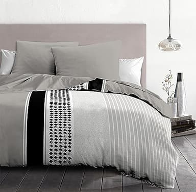 Home Linge Passion Parure de Couette 220x240 Mimosa Noir– Housse imprimée + taie – Douce, légère et Facile d'entretien – Lit 140x200 / 220x240 / 240x260 – Motifs Modernes