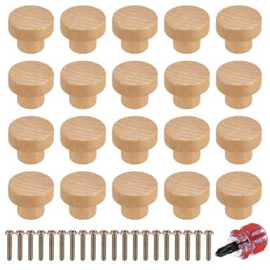Heozhuyi 20 Pièces Boutons de Meubles en Bois, Boutons Poignee de Porte Cuisine, Bouton de Tiroir en bois pour Armoires, Tiroirs, Meubles, avec Vis (35X26MM)