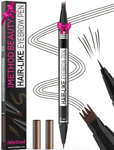 iMethod Microblading Crayon à sourcils 2 en 1 à double extrémité avec applicateur à 4 dents et pointe pinceau précise pour créer des sourcils naturels, noir marron