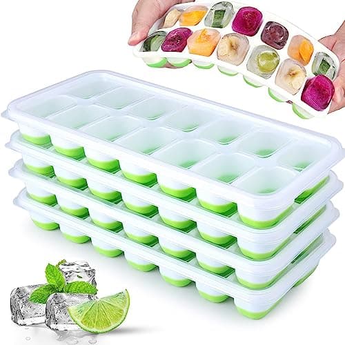 Lot de 4 Bacs à Glaçons avec Couvercle, JRISBO Moule à Glaçons en Silicone sans BPA Certifié LFGB, Empilable Glaçons Plaque Carré Ice Cube Tray pour Nourriture Bébé, Whisky, Boissons