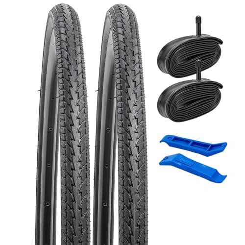 YunSCM 2PCS Pliable 26 Pouces Pneus 26x1.75 ETRTO 47-559 et 2PCS 26 Pouces Chambres à air AV32mm Valve，Compatible Vélo de Route, vélo de Ville 26x1.75 Bike Pneu et Chambres à air