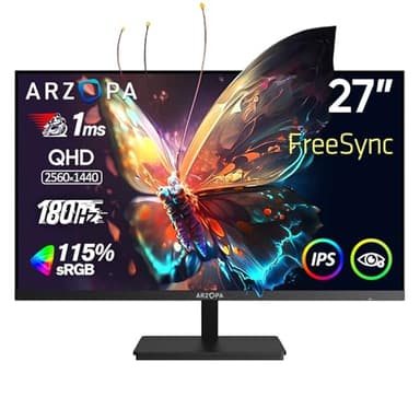 ARZOPA Écran PC Gaming 27 Pouces 180Hz - 2K QHD 2560x1440 Ecran PC Gamer 1ms IPS 115% sRGB Eye Care, Compatible G-Sync, FreeSync, VESA Montable avec Mural, DisplayPort1.4, HDMI 2.0, Type-C