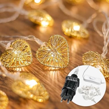 CozyHome Guirlande lumineuse intérieur coeur - 5 mètres & 20 LED blanc chaud I Avec fiche I Guirlande lumineuse chambre I Guirlandes lumineuses interieur I Fairy lights decoration Girlande décorative