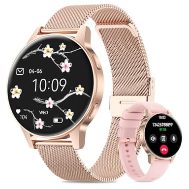 Miecgth 2025 Montre Connectée Femme avec SIRI/ET/HRV, 1.27" TFT Smartwatch avec Appel Bluetooth Cardiofréquencemètre 120+ Modes Sport Montre IP68 Fitness Podomètre pour Android iOS (Or Rose)