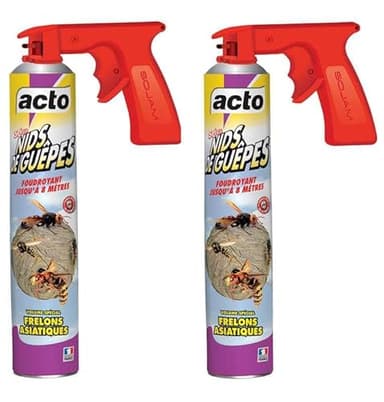 Multitanks Lot de 2 Aérosol ACTO Spécial NIDS DE GUEPES - Efficacité Professionnelle - Volume spécial Frelons Asiatiques