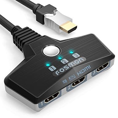 Fosmon Commutateur HDMI 2.0 Automatique 4K 60Hz 3-Port, Switch HDMI Auto Switcher Répartiteur UHD HDR 3D Full HD 1080p HDCP 2.2, 3 Entrées 1 Sortie HDMI Splitter Sélecteur pour PS4 Xbox Roku Apple TV