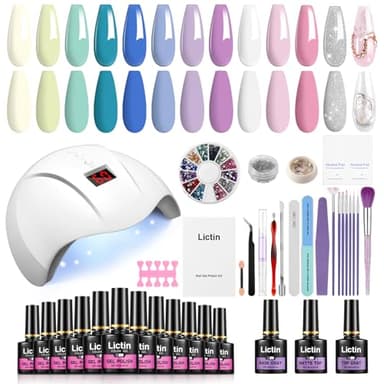 Lictin Lampe UV Ongles Gel - Kit Ongle Gel UV Complet, 36W Lampe UV Ongles, 12 Couleurs Machine Ongle Semi Permanent, 7 Pinceaux Nail Art & Kit Manucure