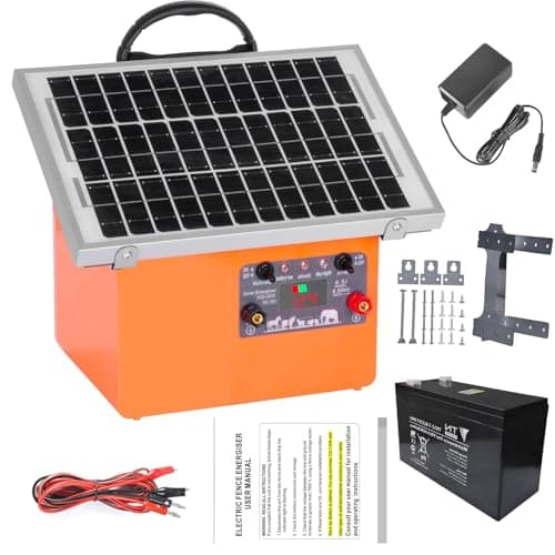 32 KM ClôTure éLectrique Solaire, Pour Animaux de bétail de 0.5 joules / 9.5kv avec Panneau Solaire de 5W, alimentation électrique de clôture de branchement pour la faune, ferme, volaille