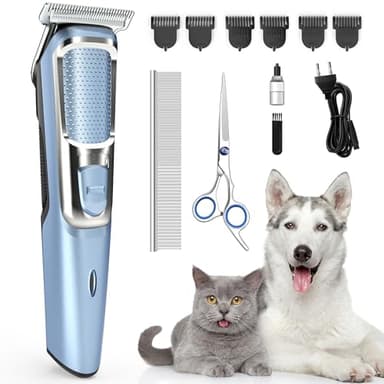 Liverchy Tondeuse pour Chien Set - Professionnelle Animaux Pattes Poil Long et Epais Outils de Toilettage Sans Fil Compagnie Poils Longs Noeud pour Chiens Chats Yeux Oreilles Visage Corps Bleu
